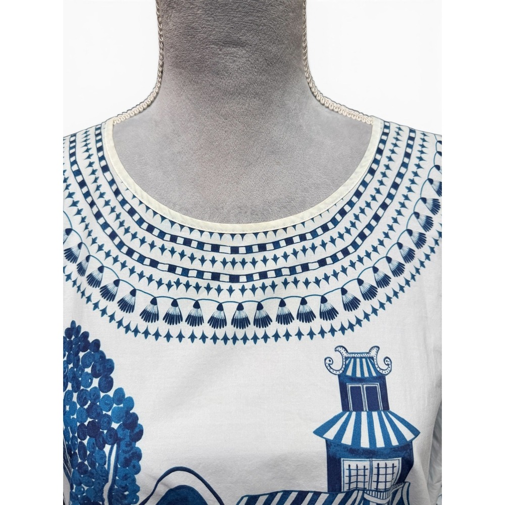 Farm Rio Ancient Garden Blue White Cotton Poplin Midi Dress L Cottagecore - Picture 6 of 13